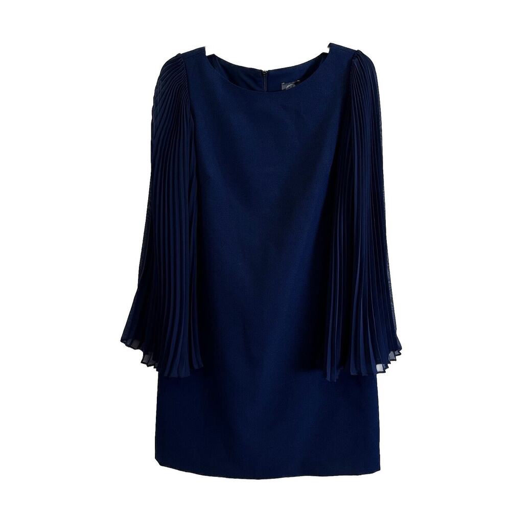 Vince Camuto Navy Pleated-Sleeve Midi Dress